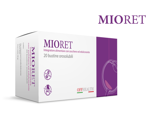 Cutia cu 20 de plicuri orosolubile din suplimentul alimentar MIORET